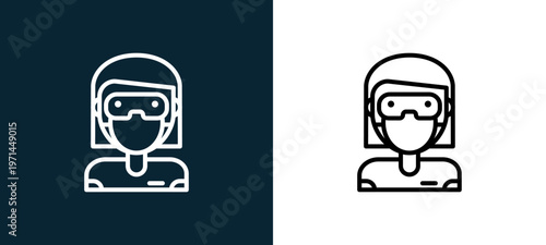 Two-color surgeon outline icon pair in black and white, editable stroke vector illustration for web, mobile apps, UI design, branding, and print from jobs