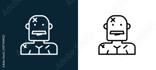 Two-color boxer outline icon pair in black and white, editable stroke vector illustration for web, mobile apps, UI design, branding, and print from jobs