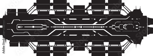 Futuristic spaceship silhouette vector illustration sci fi technology abstract background