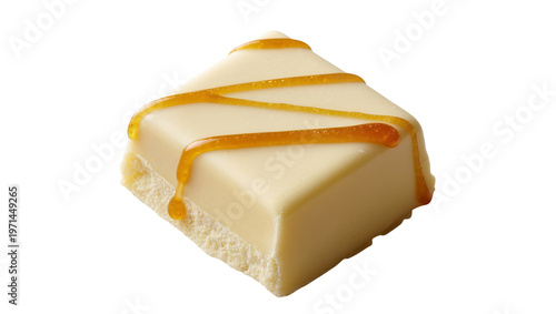 Fotografie White chocolate petit four with caramel drizzle, isolated on transparent backgro