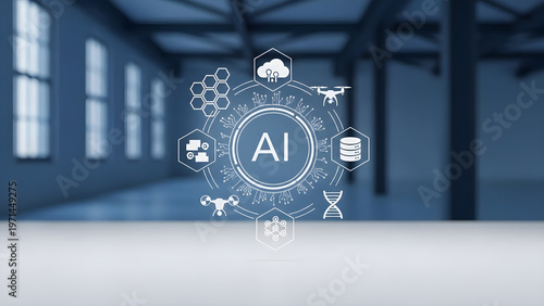 Artificial Intelligence Symbols Displayed in a Modern Industrial Office Space
