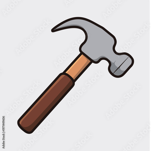 A cartoon illustration of a hammer with a brown handle and gray head