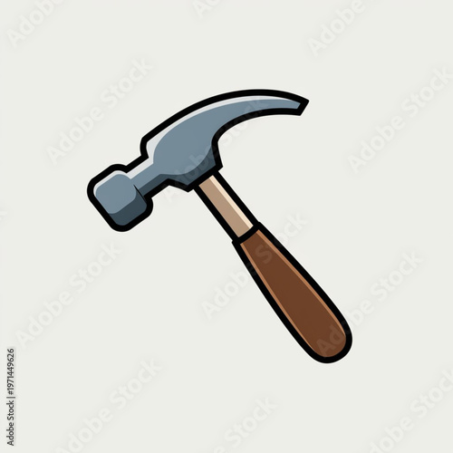 A cartoon illustration of a hammer with a brown handle and gray head