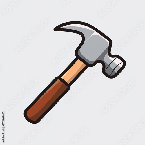 A cartoon illustration of a hammer with a brown handle and gray head
