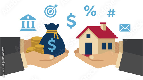 Financial investment in real estate mortgage concept illustration.