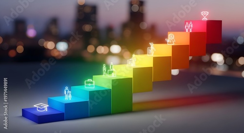 Colorful blocks stacked in rainbow order.