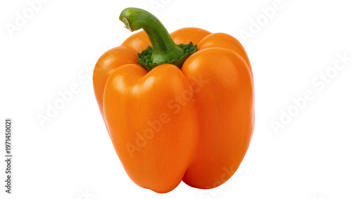 Bright orange bell pepper with green stem, isolated on transparent background