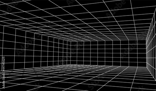 3d design digital for background grid line and abstract technology perspective. Futuristic light vector for geometric cyber floor and graphic space virtual. 3d game illustration for background.