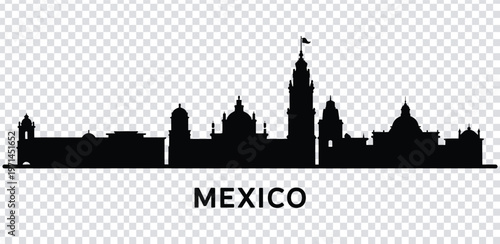 Vector illustration black silhouette of a mexico city skyline with various buildings and towers
