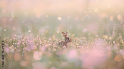 Cute Bunny Adventures: A Playful Cartoon Rabbit with Big Eyes and a Fluffy Tail in a Sunny Meadow