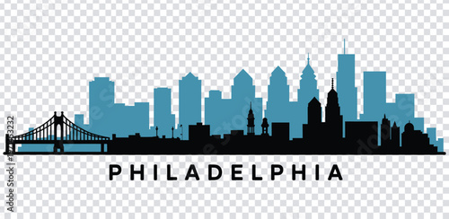 Foto Vector illustration philadelphia city skyline with bridge and buildings in blue
