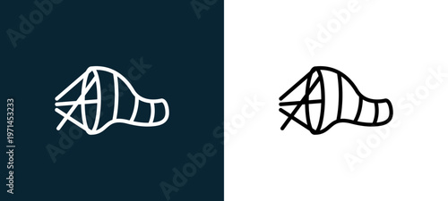 Two-color wind outline icon pair in black and white, editable stroke vector illustration for web, mobile apps, UI design, branding, and print from weather