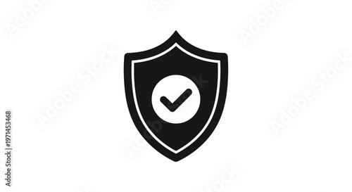 Black Shield with Check Mark Icon - Security and Safety Concept