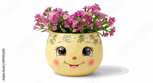 Cartoon flower pot, smiling planter, yellow ceramic vase, floral decoration