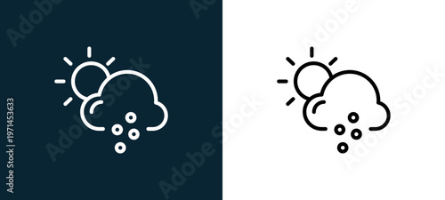 Two-color hail outline icon pair in black and white, editable stroke vector illustration for web, mobile apps, UI design, branding, and print from weather