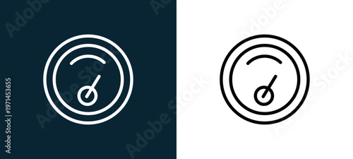 Two-color pressure outline icon pair in black and white, editable stroke vector illustration for web, mobile apps, UI design, branding, and print from weather
