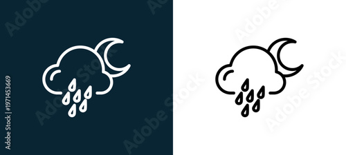 Two-color drizzle outline icon pair in black and white, editable stroke vector illustration for web, mobile apps, UI design, branding, and print from weather