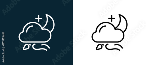 Two-color rain outline icon pair in black and white, editable stroke vector illustration for web, mobile apps, UI design, branding, and print from weather