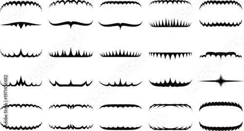 Collection of diverse mustache styles and shapes in black silhouette