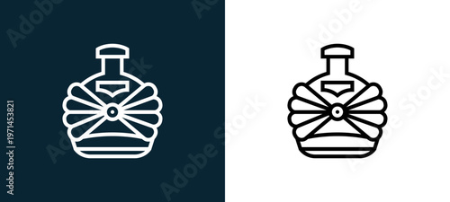Two-color brandy outline icon pair in black and white, editable stroke vector illustration for web, mobile apps, UI design, branding, and print from beverage