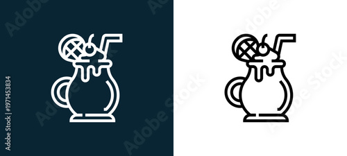 Two-color smoothie outline icon pair in black and white, editable stroke vector illustration for web, mobile apps, UI design, branding, and print from beverage