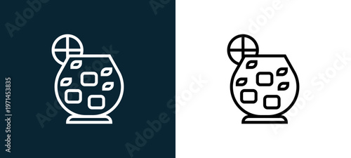 Two-color cocktail outline icon pair in black and white, editable stroke vector illustration for web, mobile apps, UI design, branding, and print from beverage