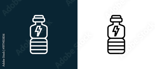 Two-color energy outline icon pair in black and white, editable stroke vector illustration for web, mobile apps, UI design, branding, and print from beverage
