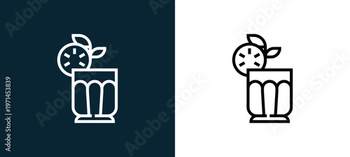 Two-color juice outline icon pair in black and white, editable stroke vector illustration for web, mobile apps, UI design, branding, and print from beverage