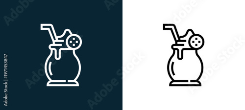 Two-color smoothie outline icon pair in black and white, editable stroke vector illustration for web, mobile apps, UI design, branding, and print from beverage