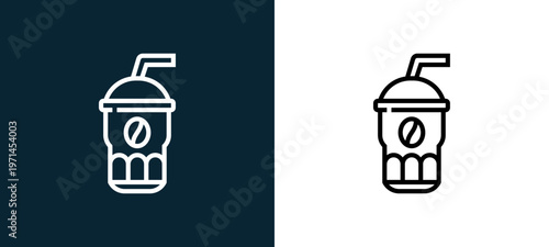 Two-color coffee outline icon pair in black and white, editable stroke vector illustration for web, mobile apps, UI design, branding, and print from beverage