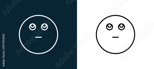 Two-color shy outline icon pair in black and white, editable stroke vector illustration for web, mobile apps, UI design, branding, and print from emoji