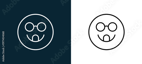 Two-color geek outline icon pair in black and white, editable stroke vector illustration for web, mobile apps, UI design, branding, and print from emoji