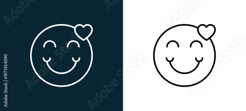 Two-color in love outline icon pair in black and white, editable stroke vector illustration for web, mobile apps, UI design, branding, and print from emoji