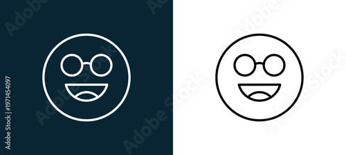 Two-color nerd outline icon pair in black and white, editable stroke vector illustration for web, mobile apps, UI design, branding, and print from emoji