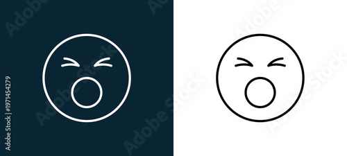 Two-color shout outline icon pair in black and white, editable stroke vector illustration for web, mobile apps, UI design, branding, and print from emoji