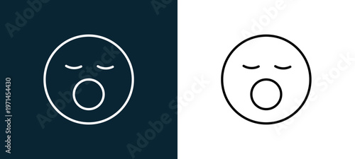 Two-color yawn outline icon pair in black and white, editable stroke vector illustration for web, mobile apps, UI design, branding, and print from emoji