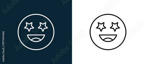 Two-color famous outline icon pair in black and white, editable stroke vector illustration for web, mobile apps, UI design, branding, and print from emoji