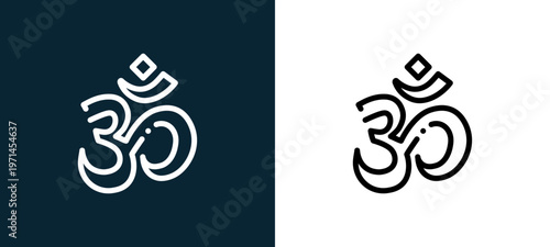 Two-color om outline icon pair in black and white, editable stroke vector illustration for web, mobile apps, UI design, branding, and print from diwali