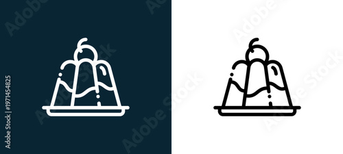 Two-color pudding outline icon pair in black and white, editable stroke vector illustration for web, mobile apps, UI design, branding, and print from cafe