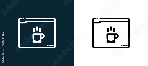 Two-color browser outline icon pair in black and white, editable stroke vector illustration for web, mobile apps, UI design, branding, and print from cafe