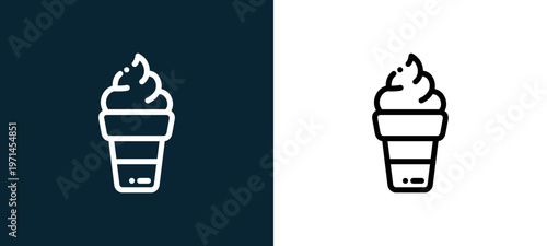 Two-color yogurt outline icon pair in black and white, editable stroke vector illustration for web, mobile apps, UI design, branding, and print from cafe