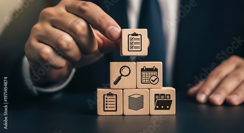 Person Building Blocks Representing Project Planning And Management