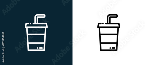 Two-color coffee outline icon pair in black and white, editable stroke vector illustration for web, mobile apps, UI design, branding, and print from cafe