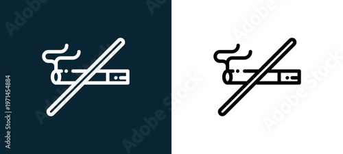 Two-color smoking outline icon pair in black and white, editable stroke vector illustration for web, mobile apps, UI design, branding, and print from cafe