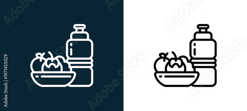 Two-color healthy outline icon pair in black and white, editable stroke vector illustration for web, mobile apps, UI design, branding, and print from diet and nutrition