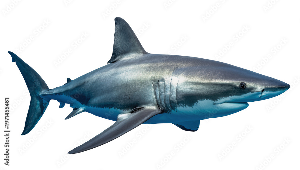 Fototapeta premium Great white shark swimming, isolated on transparent background