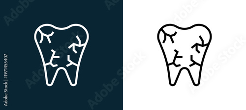 Two-color tooth outline icon pair in black and white, editable stroke vector illustration for web, mobile apps, UI design, branding, and print from human organs