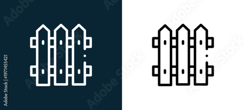 Two-color fences outline icon pair in black and white, editable stroke vector illustration for web, mobile apps, UI design, branding, and print from children toys