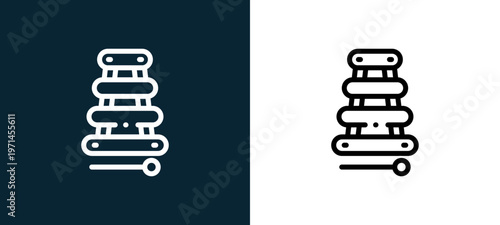 Two-color xylophone outline icon pair in black and white, editable stroke vector illustration for web, mobile apps, UI design, branding, and print from children toys