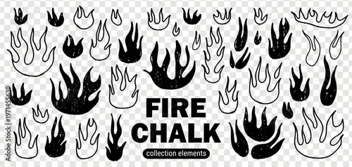 Doodle hand fire with grunge crayon illustration and grill icon drawn.